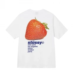STUSSY - STRAWBERRY TEE WHITE NEW ARRIVALS