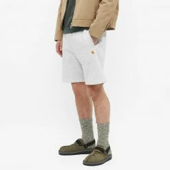 NEW ARRIVALS CARHARTT WIP CHASE SWEAT SHORT - ASH HEATHER & GOLD