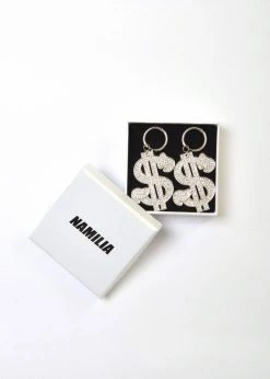 NAMILIA D-DOLLAR MINI HOOP EARRINGS SILVER