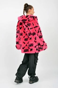 NAMILIA J’ADORE DICK MONOGRAM FAUX FUR LONG JACKET