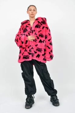 NAMILIA J’ADORE DICK MONOGRAM FAUX FUR LONG JACKET