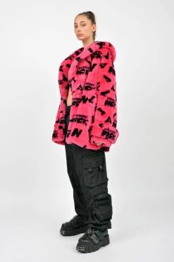 NAMILIA J’ADORE DICK MONOGRAM FAUX FUR LONG JACKET