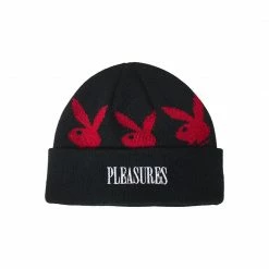PLAYBOY X PLEASURES - JAQUARD BUNNY BEANIE BLACK NEW ARRIVALS