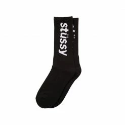 NEW ARRIVALS STUSSY MAN HELVETICA JACQUARD CREW SOCKS - BLACK